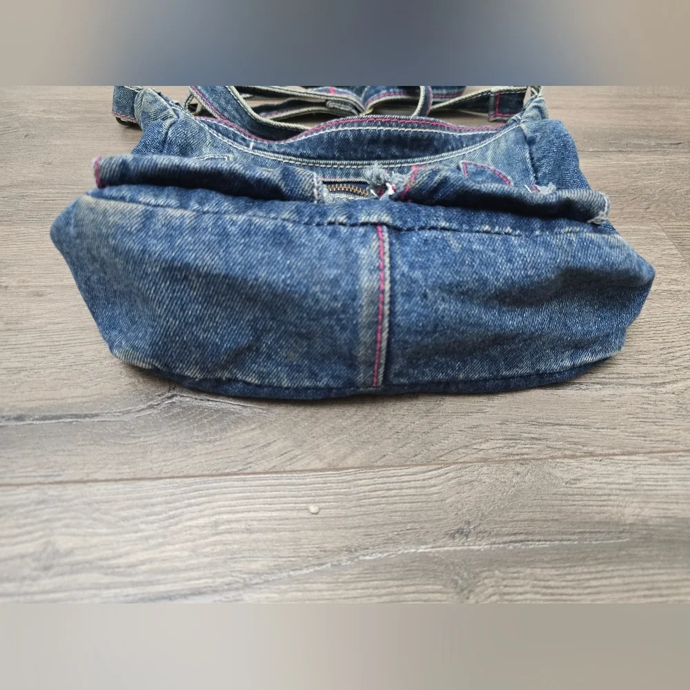 Y2K Denim Shoilder Bag Pink Stitching Boho Streetwear Preppy